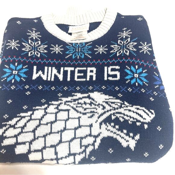 Game of Thrones "Winter Is Coming" Navy Blue Fantasy Crew Neck Sweater S Large - Picture 11 of 12